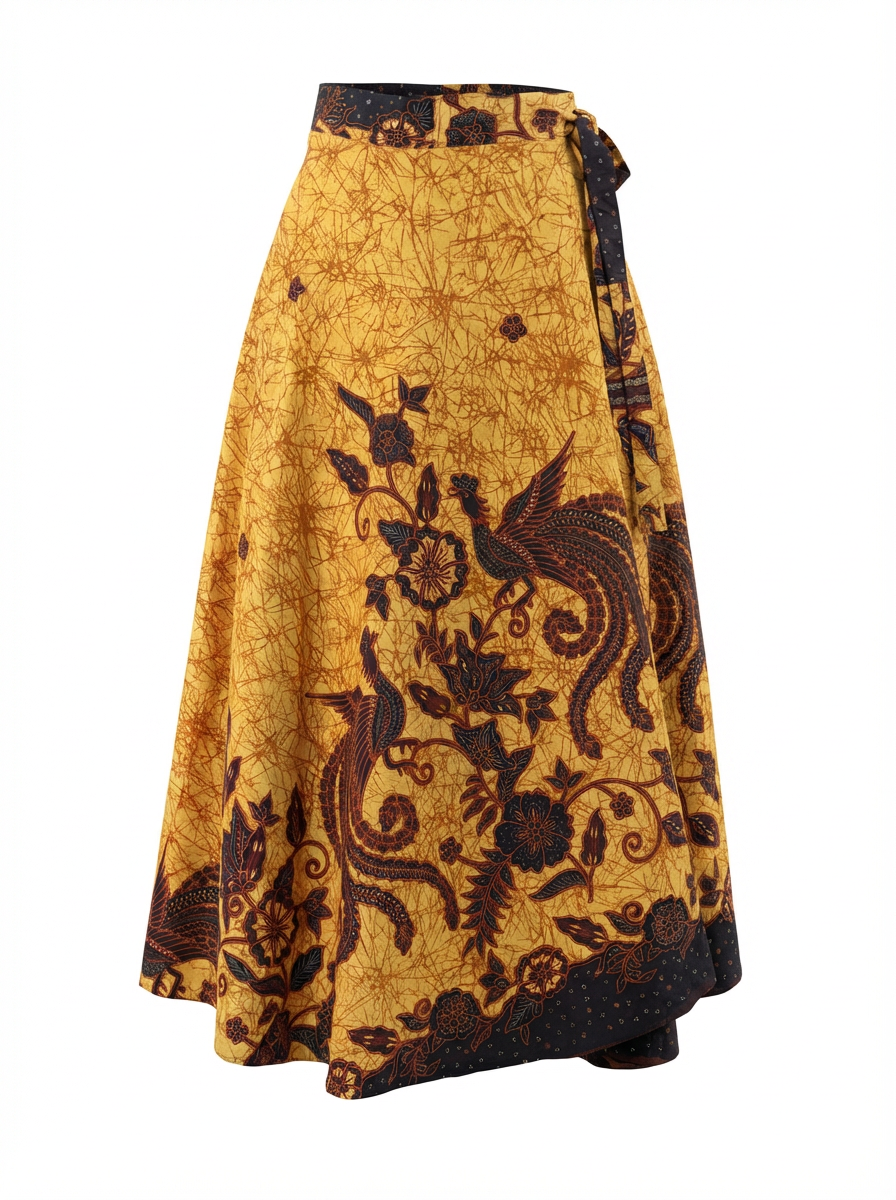 Skirt with black floral pattern on a yellow background