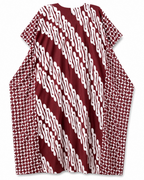 A short-sleeved kaftan-style tunic top featuring a bold diagonal chain-link pattern in white over a deep burgundy base, with geometric houndstooth patterns on the side panels, shown against a plain white background.