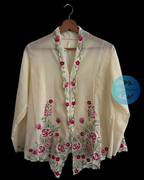 Cream embroidered kebaya kerancang with pink flowers 