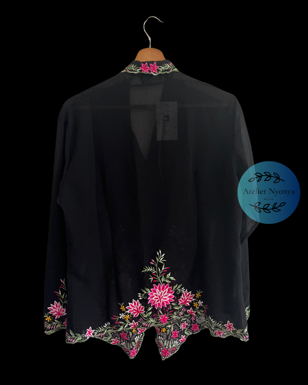 Black kebaya kerancang with floral embroidery 