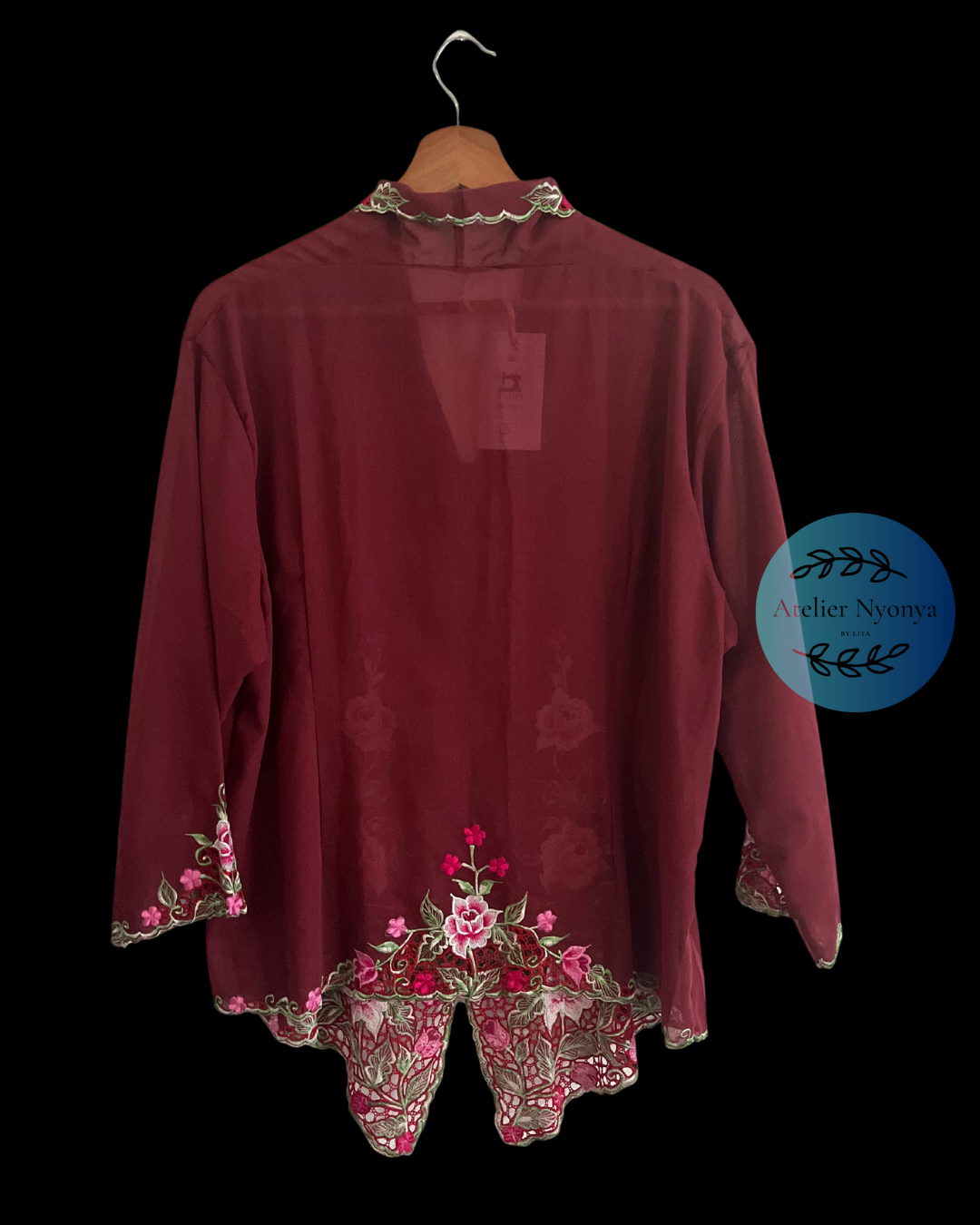 Maroon kebaya kernacang with floral embroidery 