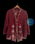 Maroon kebaya kerancang with floral embroidery 