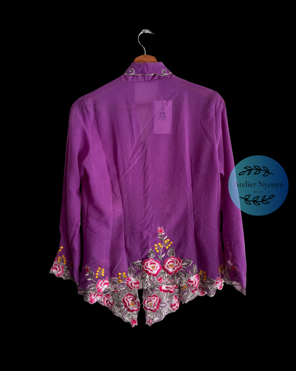 Purple kebaya kerancang with floral embroidery 
