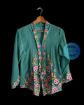 Teal kebaya kerancang with floral embroidery 