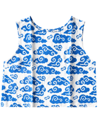 White tank top with blue cloud pattern on a white background