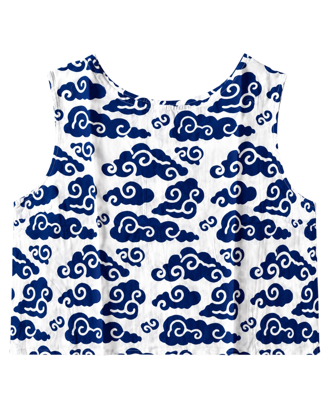 Tank top with blue cloud pattern on a white background