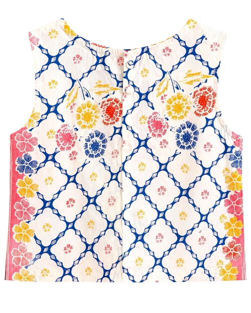 Colorful floral patterned fabric on a white background