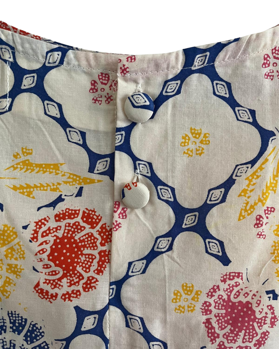 Close-up of a fabric with a colorful geometric pattern