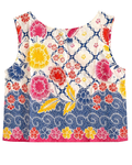 Colorful floral-patterned top on a white background