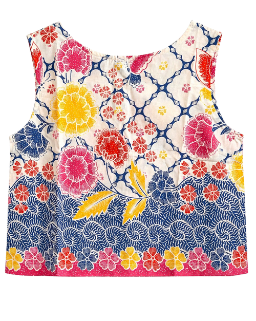 Colorful floral-patterned top on a white background