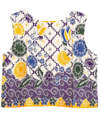 Colorful floral patterned sleeveless top on a white background
