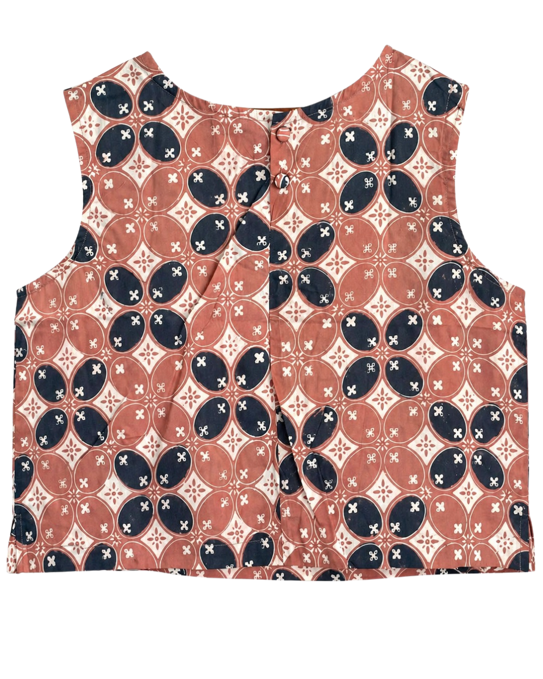 Patterned tank top with geometric design on a white background