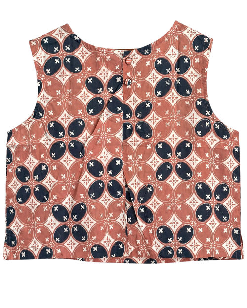 Patterned tank top with geometric design on a white background